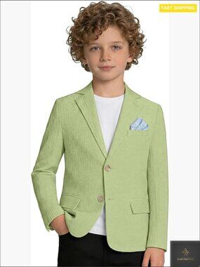 Boys Seersucker Blazer Slim Fit Lightweight Suit Jacket Wedding Party School